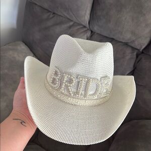 C.C White Bride Hat with Pearl Accents